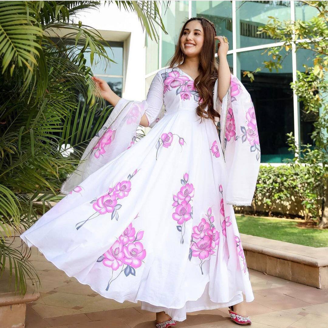 White Anarkali Dress Indian Chikankari Gown Outfit - Etsy
